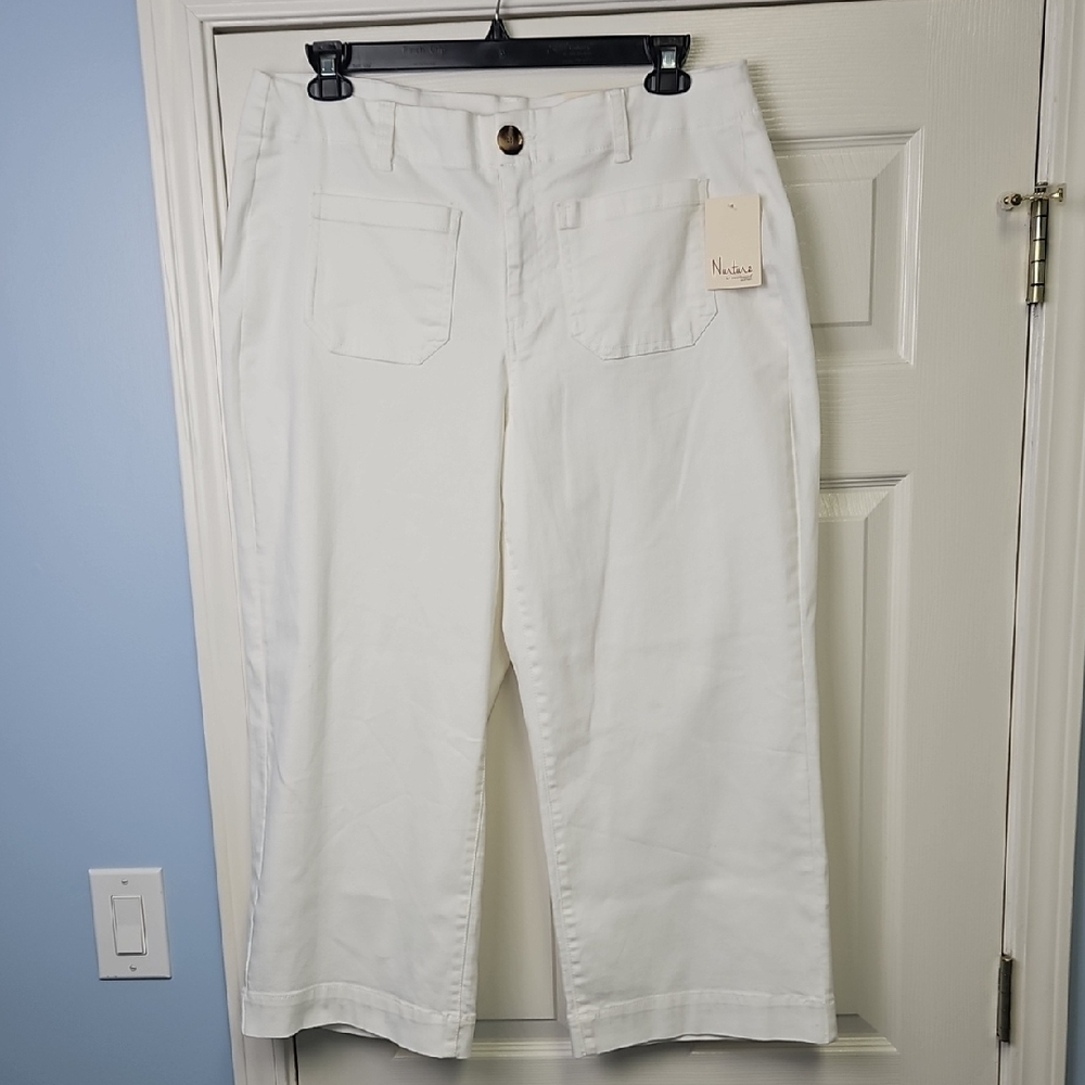 Nurture By Westbound Wide Leg Cropped Stretch Denim: White: Size- 16W